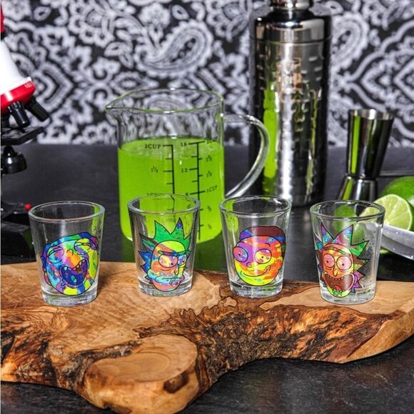 Silver Buffalo Rick & Morty Colorful Faces 2-Ounce Mini Shot Glasses- Set of 4 - Picture 2 of 6